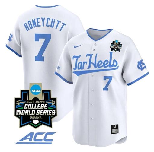 Men's Vance Honeycutt Jersey North Carolina Tar Heels 2024 College World Series Vapor Premier Limited NCAA Baseball Stitched White