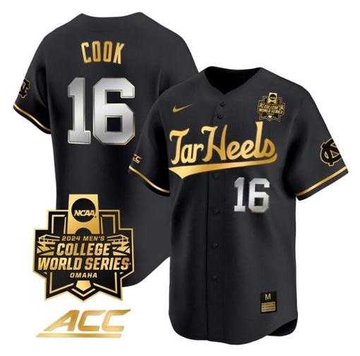 Men's Casey Cook Jersey #16 North Carolina Tar Heels 2024 College World Series Vapor Premier Limited NCAA Baseball Stitched Black Gold