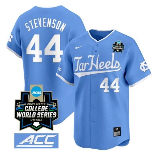 Men's Luke Stevenson Jersey #44 North Carolina Tar Heels 2024 College World Series Vapor Premier Limited NCAA Baseball Stitched Blue