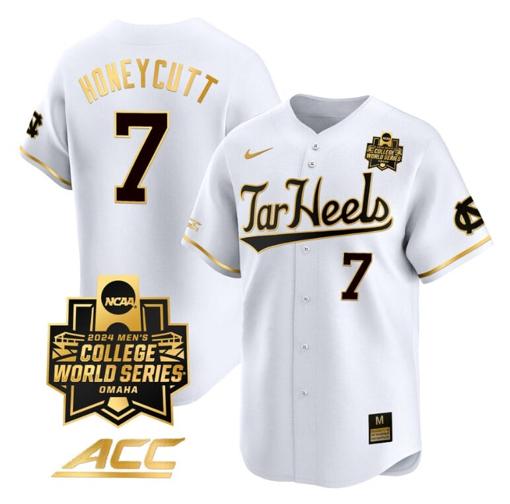 Men's Vance Honeycutt Jersey North Carolina Tar Heels 2024 College World Series Vapor Premier Limited NCAA Baseball Stitched White Gold