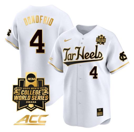 Men's Anthony Donofrio Jersey #4 North Carolina Tar Heels 2024 College World Series Vapor Premier Limited NCAA Baseball Stitched White Gold