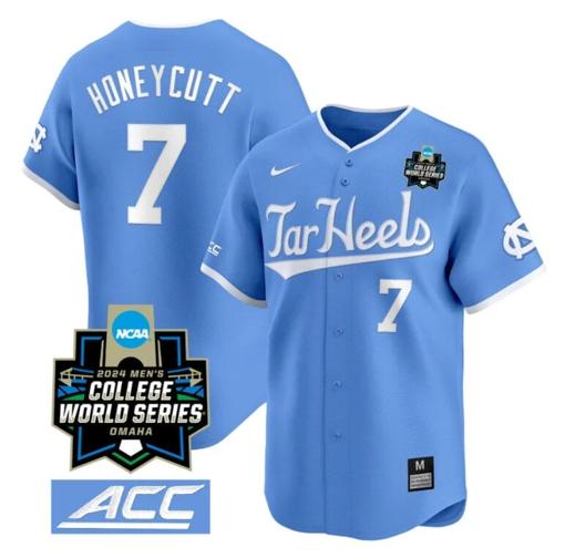 Men's Vance Honeycutt Jersey North Carolina Tar Heels 2024 College World Series Vapor Premier Limited NCAA Baseball Stitched Blue