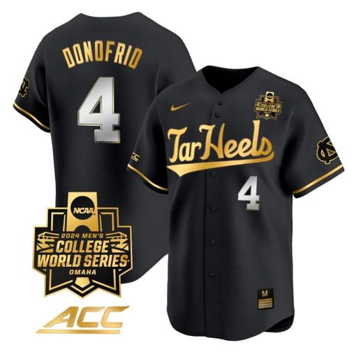 Men's Anthony Donofrio Jersey #4 North Carolina Tar Heels 2024 College World Series Vapor Premier Limited NCAA Baseball Stitched Black Gold