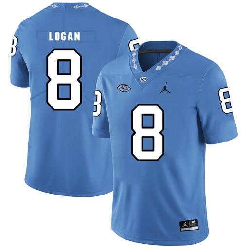 Men's North Carolina Tar Heels #8 TJ Logan NCAA Football Jersey Blue