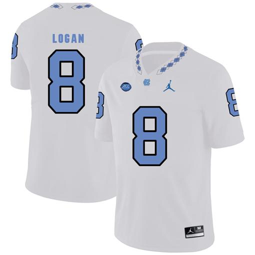 Men's North Carolina Tar Heels #8 TJ Logan NCAA Football Jersey White