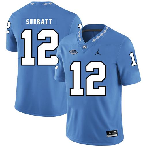 Men's North Carolina Tar Heels #12 Chazz Surratt Football Jersey Blue