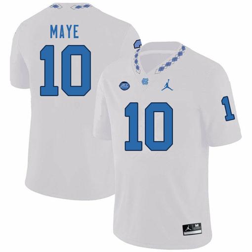 Men's North Carolina Tar Heels Drake Maye Jersey #10 College Football White