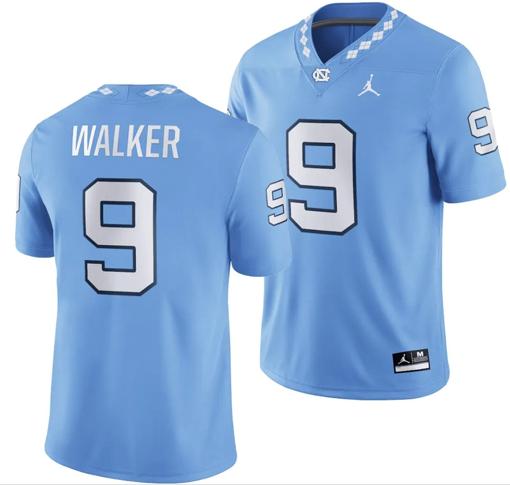 Men's North Carolina Tar Heels #9 Tez Walker Jersey Football Blue Player All Stitched