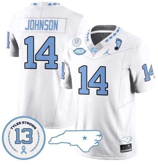 Men's Max Johnson Jersey #14 North Carolina Tar Heels Vapor College Football Stitched White