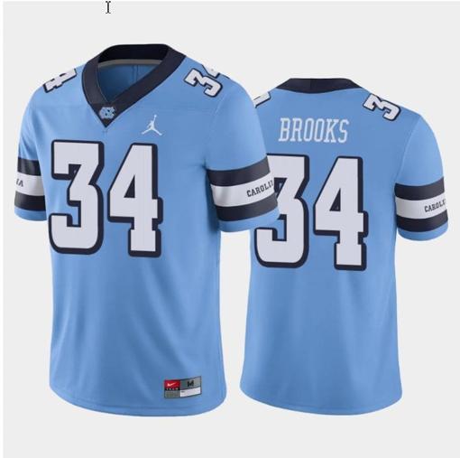 Men's British Brooks Jersey #34 North Carolina Tar Heels College Football All Stitched Blue