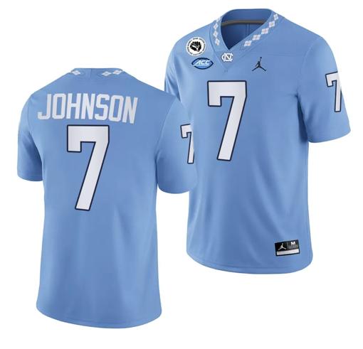 Men's Max Johnson Jersey #7 North Carolina Tar Heels College Football Blue 2024