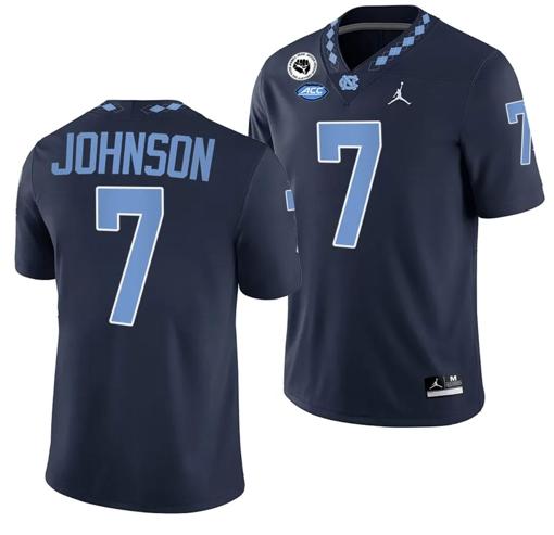 Men's Max Johnson Jersey #7 North Carolina Tar Heels Alternate College Football Navy 2024