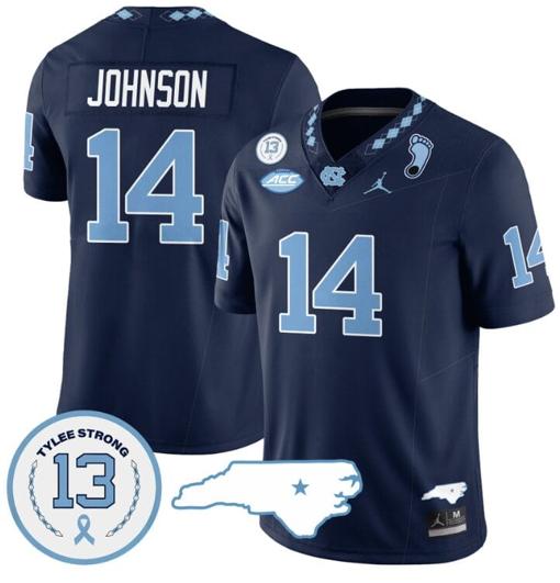 Men's Max Johnson Jersey #14 North Carolina Tar Heels Vapor College Football Stitched Navy