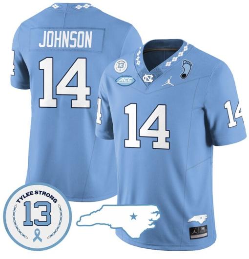 Men's Max Johnson Jersey #14 North Carolina Tar Heels Vapor College Football Stitched Blue