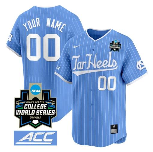 Men's Custom North Carolina Tar Heels Jersey 2024 College World Series Vapor Premier Limited V2 NCAA Baseball Stitched Blue Pinstripe