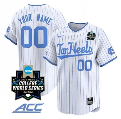 Men's Custom North Carolina Tar Heels Jersey 2024 College World Series Vapor Premier Limited NCAA Baseball Stitched White Pinstripe