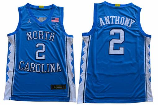 Men's North Carolina Tar Heels #2 Anthony NCAA Basketball Jersey Blue