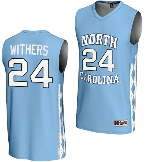 Men's JaeLyn Withers Jersey #24 UNC Tar Heels Basketball Lightweight Blue