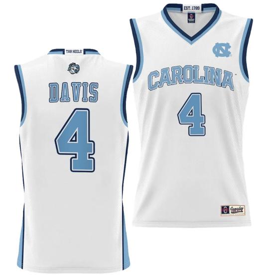 Men's RJ Davis Jersey #4 UNC Tar Heels NIL College Basketball Lightweight White