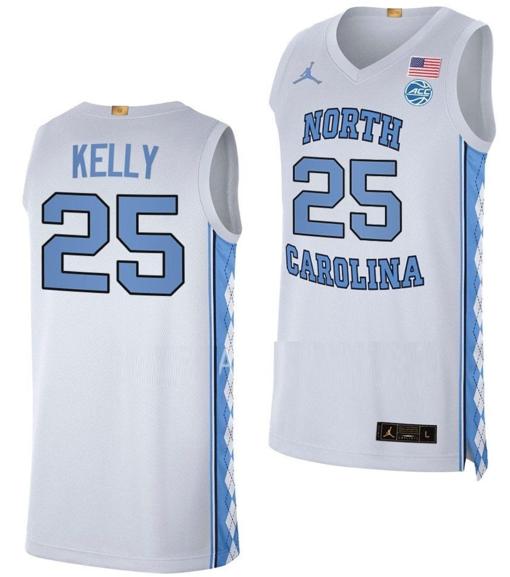 Men's Deja Kelly Jersey #25 North Carolina Tar Heels College Basketball White