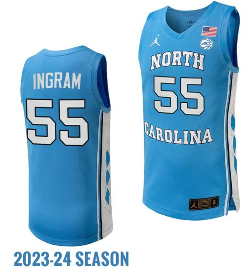 Men's Harrison Ingram Jersey #55 North Carolina Tar Heels Replica College Basketball 2023-24 Blue