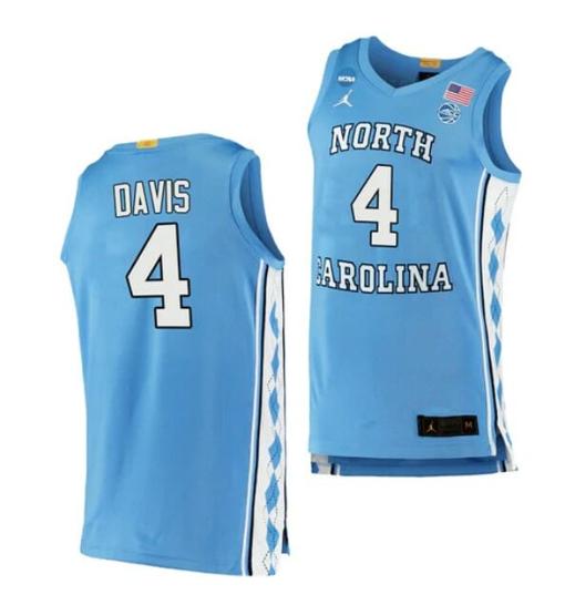 Men's Men's #4 R.J. Davis Jersey North Carolina Tar Heels College Basketball Jerseys Blue