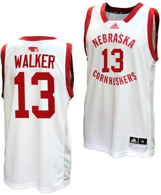 Men's Derrick Walker Jersey #13 Nebraska Cornhuskers Basketball Home Uniform 2023-24 White