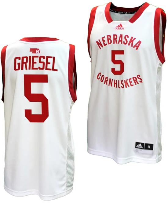 Men's Sam Griesel Jersey #5 Nebraska Cornhuskers Basketball Home Uniform 2023-24 White