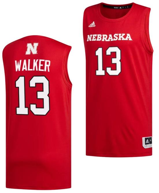 Men's Derrick Walker Jersey #13 Nebraska Cornhuskers Basketball Swingman 2023-24 Red