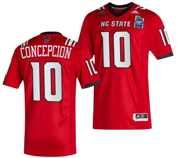 Men's Kevin Concepcion Jersey #10 NC State Wolfpack 2023 Pop-Tarts Bowl Football Red