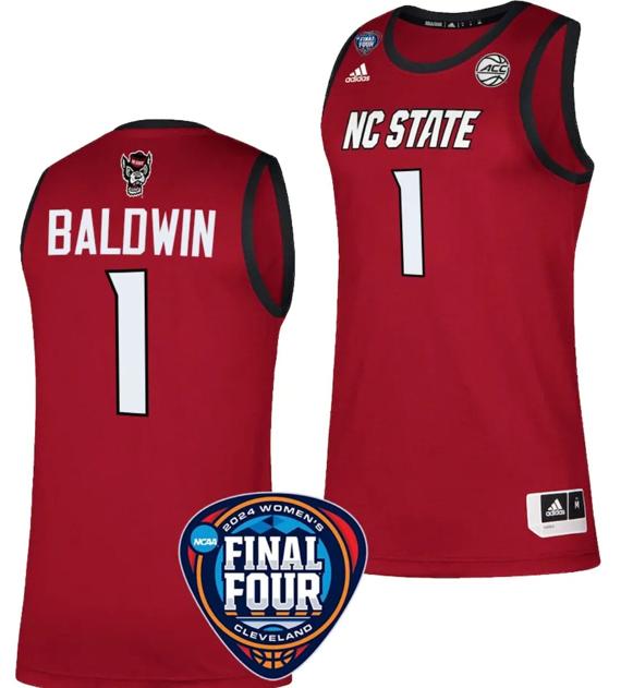 Men's River Baldwin Jersey #1 NC State Wolfpack Basketball 2024 NCAA March Madness Final Four Red