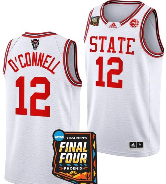 Men's Michael O'Connell Jersey #12 NC State Wolfpack 2024 NCAA March Madness Final Four Basketball White