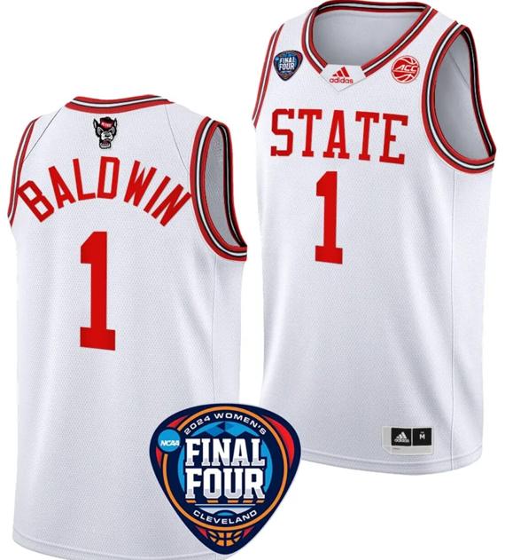 Men's River Baldwin Jersey #1 NC State Wolfpack Basketball 2024 NCAA March Madness Final Four White