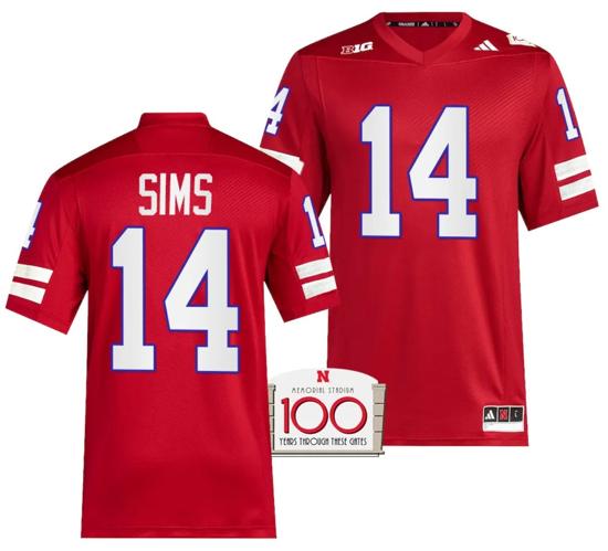 Men's Nebraska Cornhuskers Jeff Sims Jersey 100th Anniversary Red 2023 Alternate Football #23