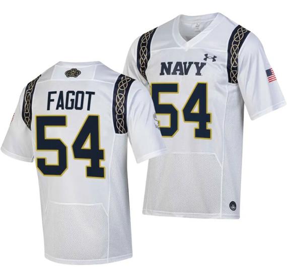 Men's Navy Midshipmen Diego Fagot Jersey #54 College Football 2023 Aer Lingus Classic White Replica