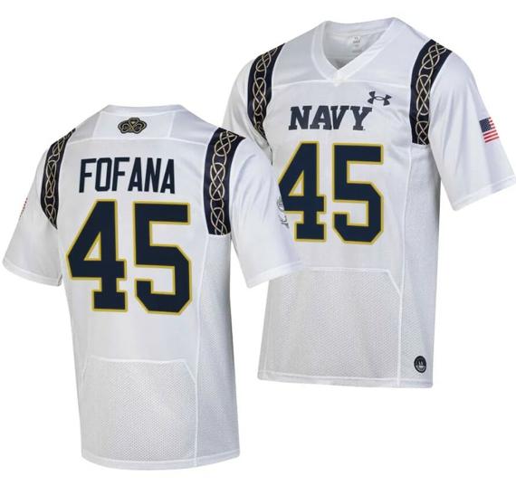 Men's Navy Midshipmen Daba Fofana Jersey #45 College Football 2023 Aer Lingus Classic White Replica