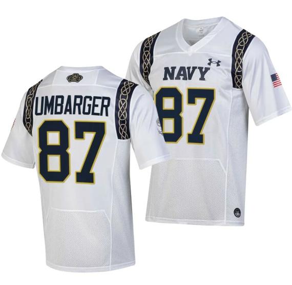 Men's Navy Midshipmen Jayden Umbarger Jersey #87 College Football 2023 Aer Lingus Classic White Replica