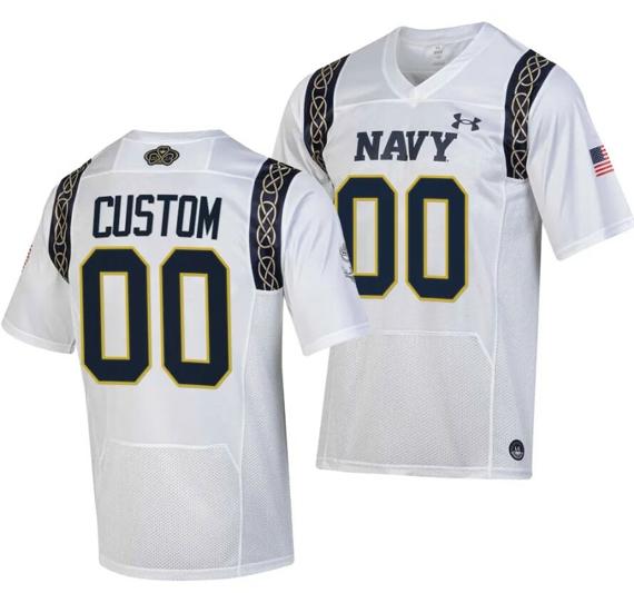 Men's Custom Navy Midshipmen Jersey Name and Number College Football 2023 Aer Lingus Classic White Replica