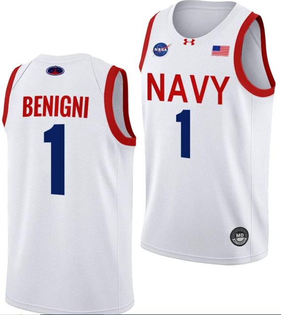 Men's Austin Benigni Jersey #1 Navy Midshipmen NASA-Themed Basketball uniform 2023-24 White