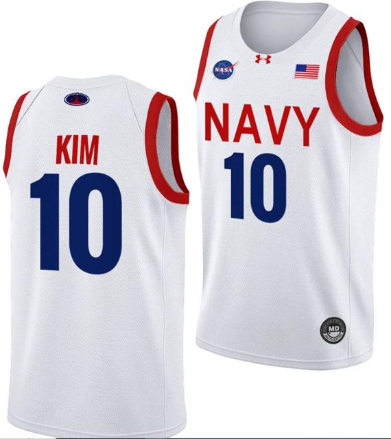 Men's Jinwoo Kim Jersey #10 Navy Midshipmen NASA-Themed Basketball uniform 2023-24 White