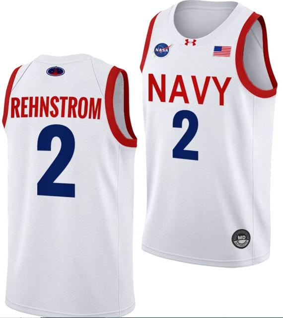 Men's Lysander Rehnstrom Jersey #2 Navy Midshipmen NASA-Themed Basketball uniform 2023-24 White