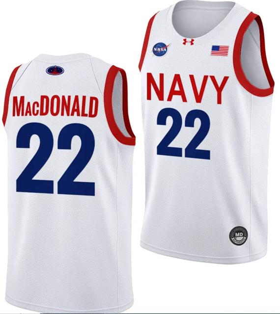 Men's Mac MacDonald Jersey #22 Navy Midshipmen NASA-Themed Basketball uniform 2023-24 White