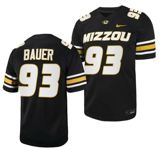 Men's Missouri Tigers #93 Luke Bauer Jersey NCAA College Football 2023 - Black