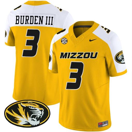 Men's Luther Burden III Jersey #3 Missouri Tigers Vapor Limited College Football Stitched Gold Alternate