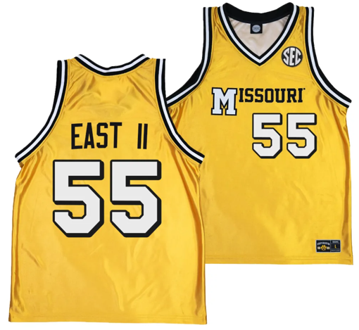 Men's Sean East II Jersey #55 Missouri Tigers Alternate Basketball Throwback Legacy uniform Gold