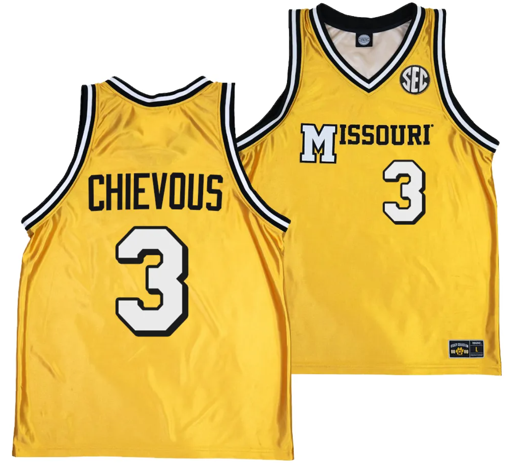 Men's Derrick Chievous Jersey #3 Missouri Tigers Alternate Basketball Throwback Legacy uniform Gold