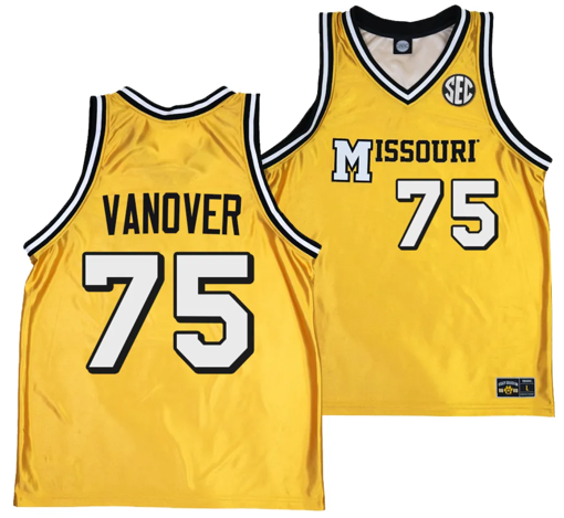 Men's Connor Vanover Jersey #75 Missouri Tigers Alternate Basketball Throwback Legacy uniform Gold