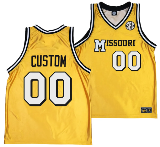 Men's Custom Missouri Tigers Jersey Name and Number Alternate Basketball Throwback Legacy uniform Gold