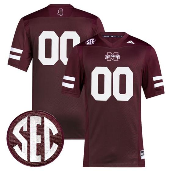 Men's Custom Mississippi State Bulldogs Jersey Name and Number College Football Maroon Premier All Stitched