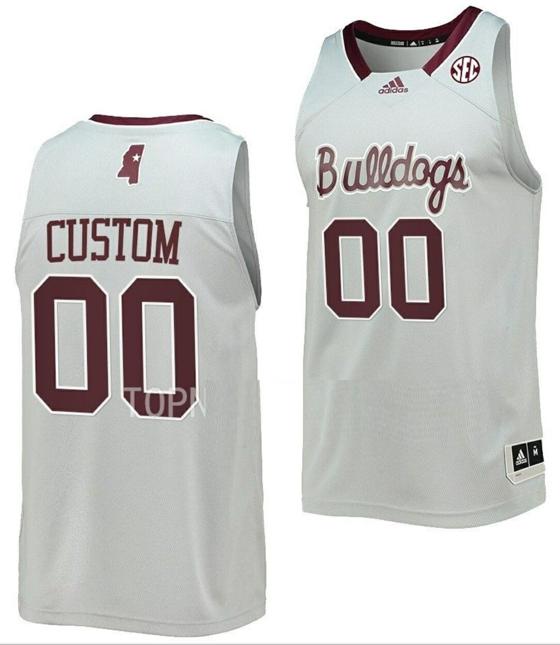 Men's Custom Mississippi State Bulldogs Jersey Name and Number College Basketball Retro Gray